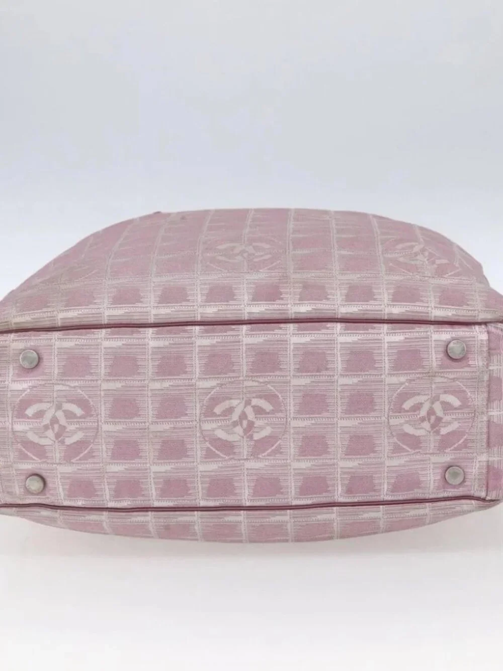 CHANEL New Travel line Tote Bag Pink Silver CC Auth 168739